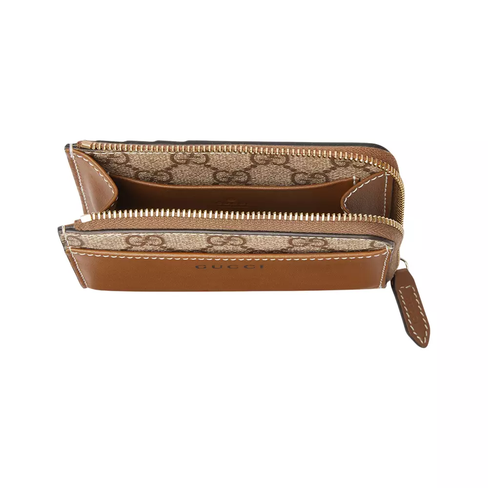 [4.4PRIL KEJUTAN HARGA] GG Emblem with Supreme Canvas Zip Card Wallet Brown