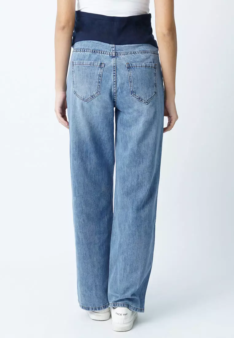 Light Blue Maternity Full Panel Wide Leg Jeans