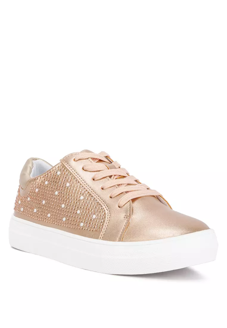 Gold cheap rhinestone sneakers