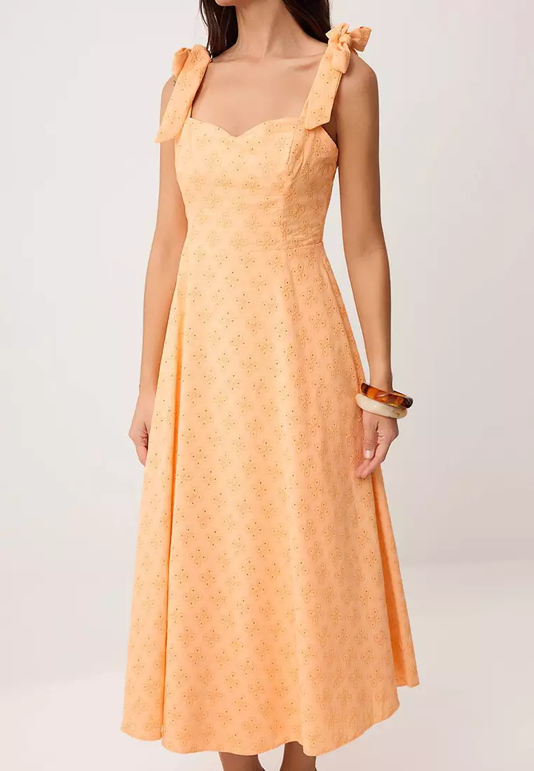 Salmon Straight Tie Detailed Maxi Woven Dress Twoss25El863