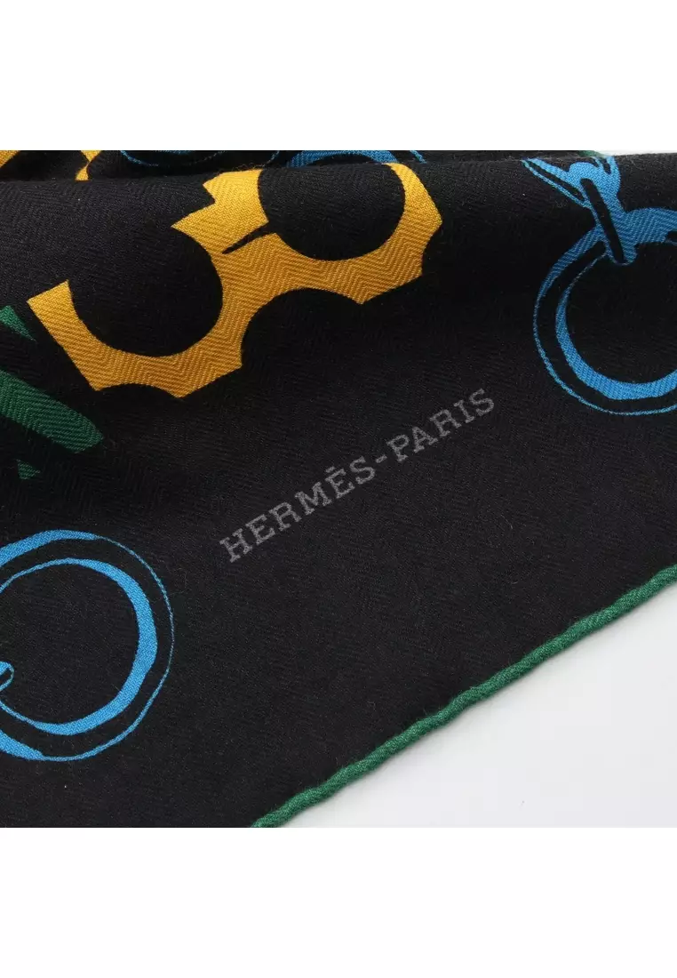 Pre-Loved Hermès Carréjean carres 140 Carre Geant LISTE EN CHAINES scarf shawl cashmere silk black multicolor