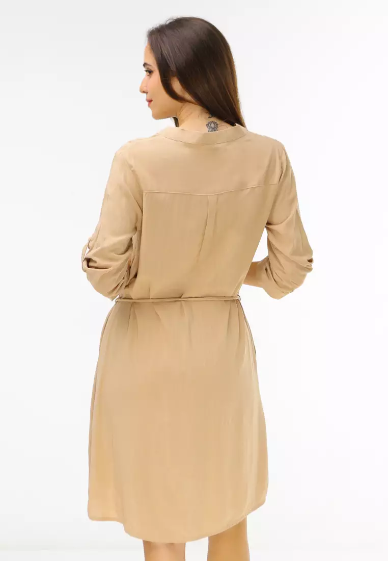 Woven Plain Soft Linen 3/4s Dress