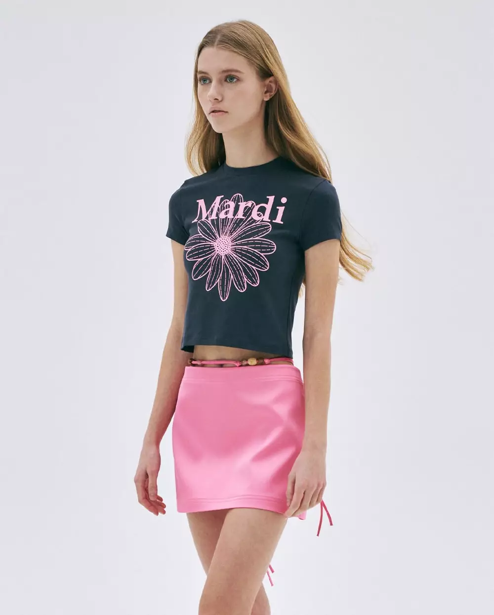 Cropped Tshirt FLOWERMARDI Charcoal Pink