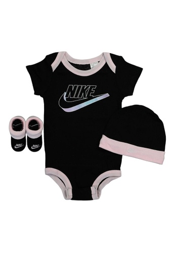 Nike black Nike Girl Newborn's Bodysuit, Beanie & Bootie Set (0 - 6 Months) - Black 84D0EKAF1EEC1AGS_1