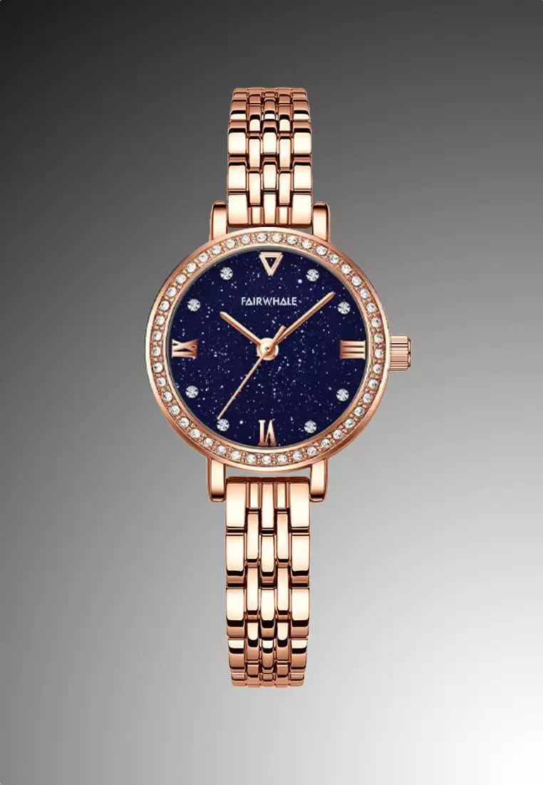 Ladies IP Rose Gold and Stainless Steel Quartz Watch, 30mm Diameter, Stainless Steel Bracelet, Navy Blue Dial