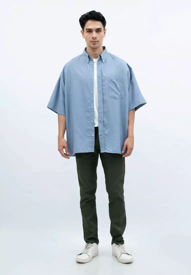 Houseofcuff Kemeja Oversize Jumbo Lengan Pendek Pria Unisex Abu Abu