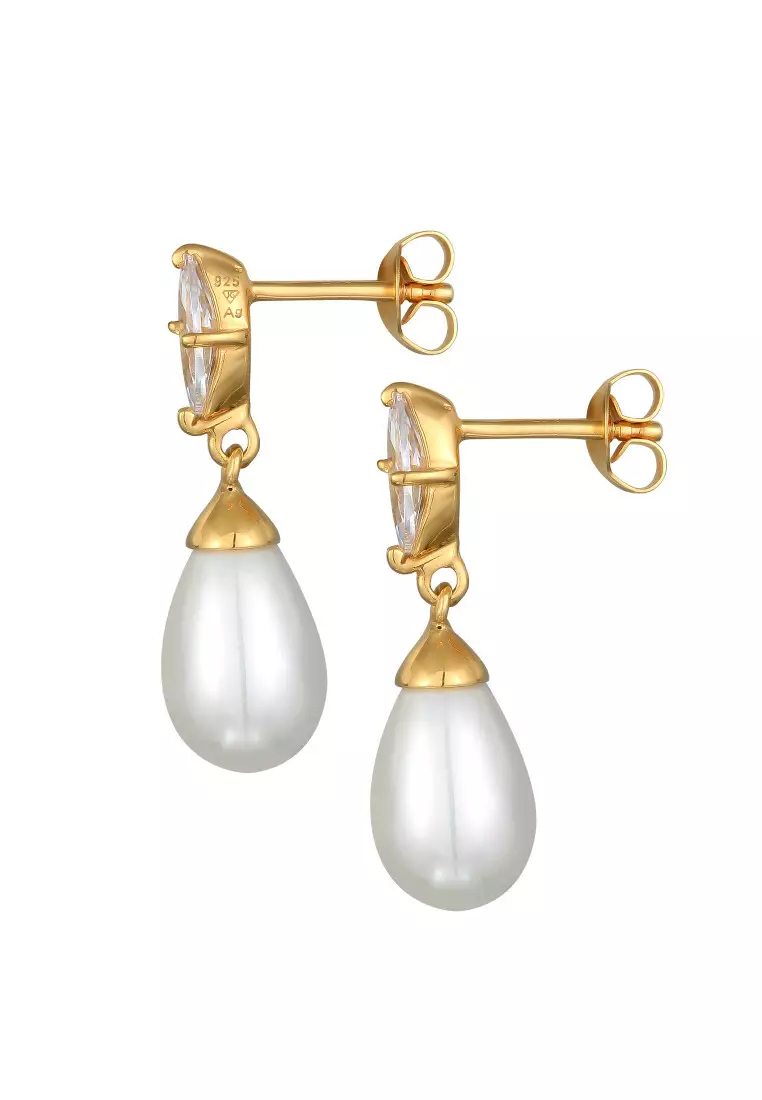 Anting Perhiasan Perak 925 Wanita Stud Zirconia Mutiara Gold Plated