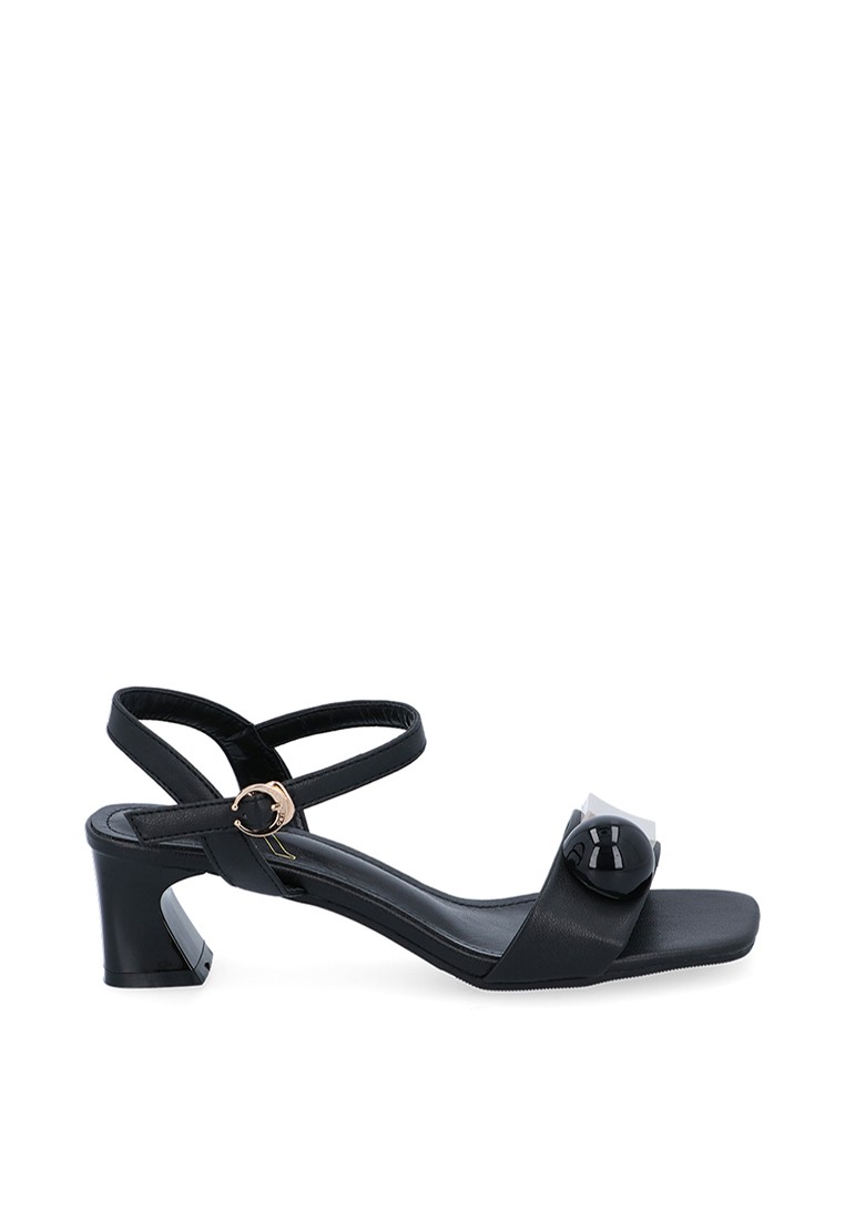 Black Geometric Heel Sandals