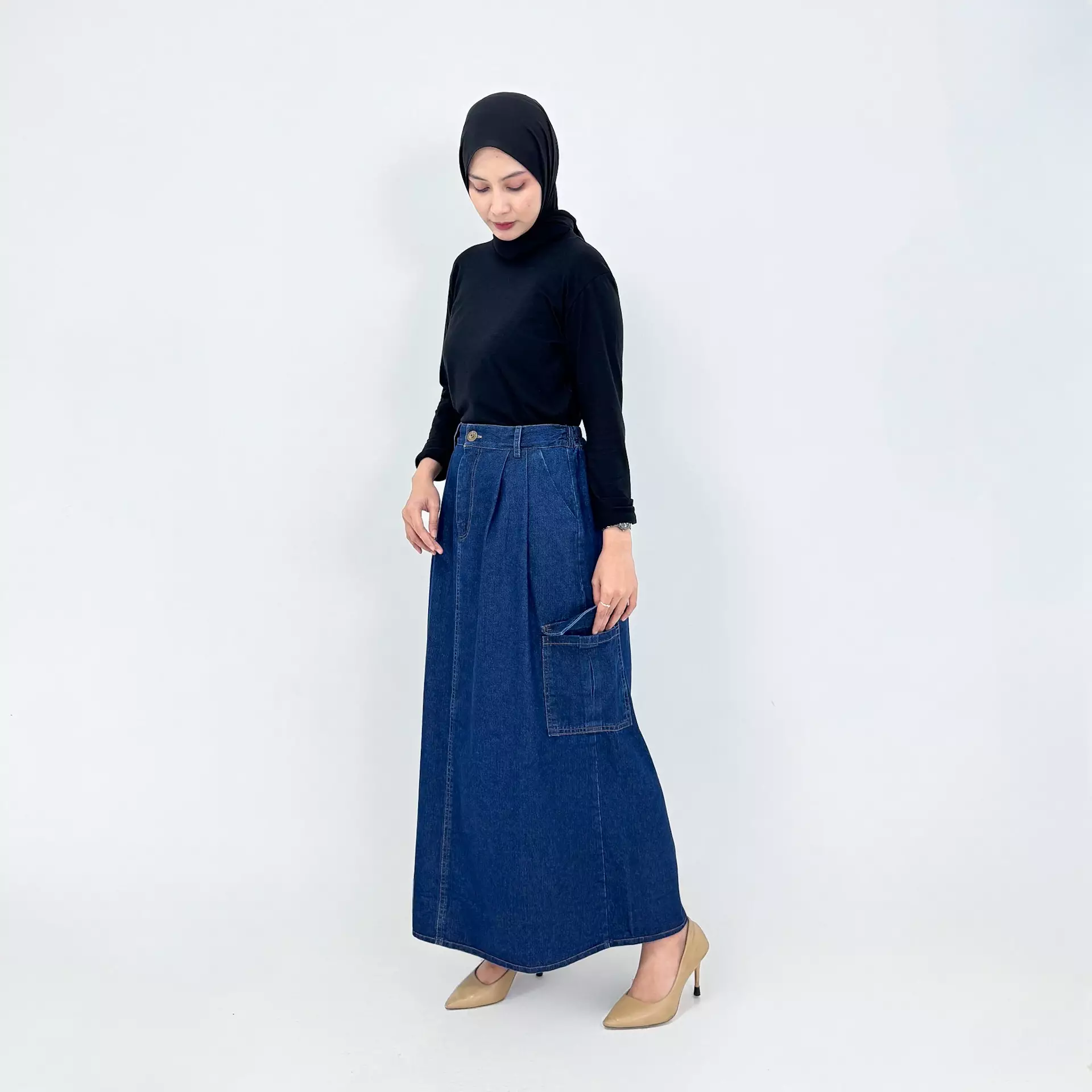 Rok Panjang Jeans Wanita LONG SKIRT DENIM CARGO BASIC