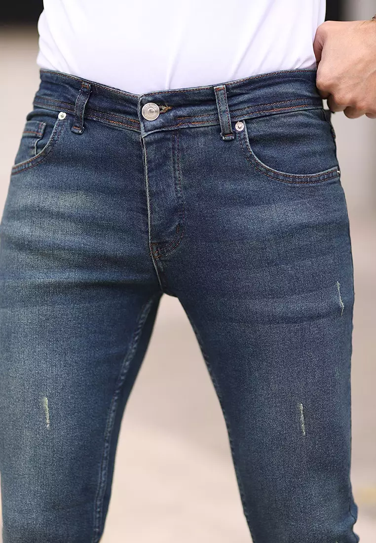 Dark Navy Skinny Ribbed Jeans TMNAW25JE00013