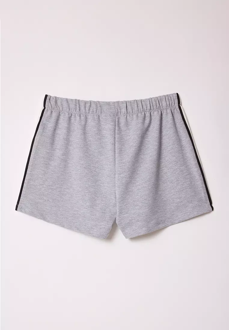 Grey Melange Color Block Mini Shorts & Bermuda TWOSS25SR00063