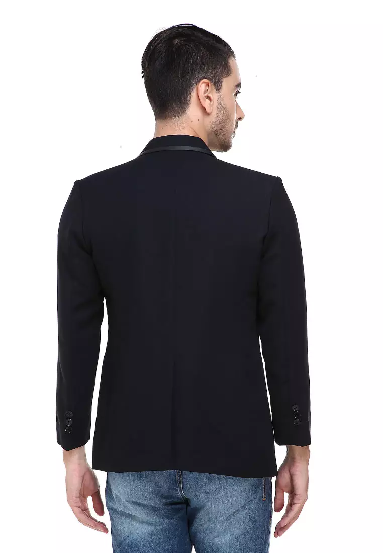 Woreq Jas Blazer Pria Pockets 2 IN 1 Collar Stripe Formal Suit Material High Twist ORIGINAL - Black