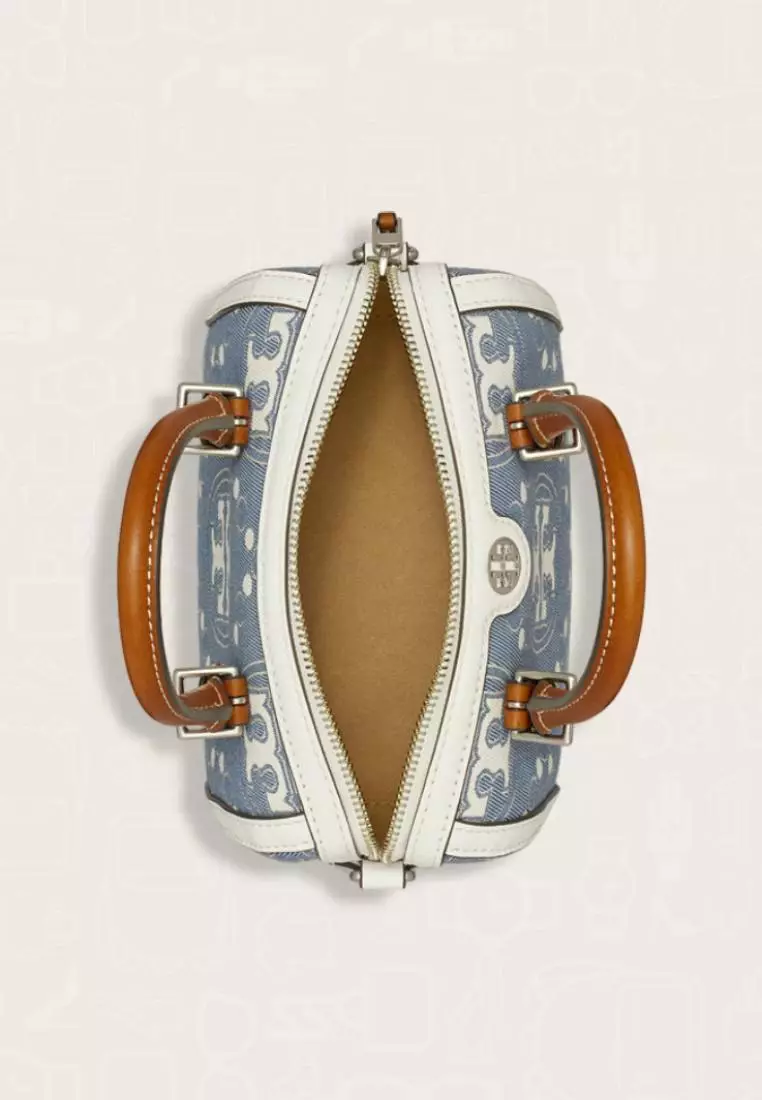 Tory Burch T Monogram Denim Petite Barrel Bag Pearl Blue
