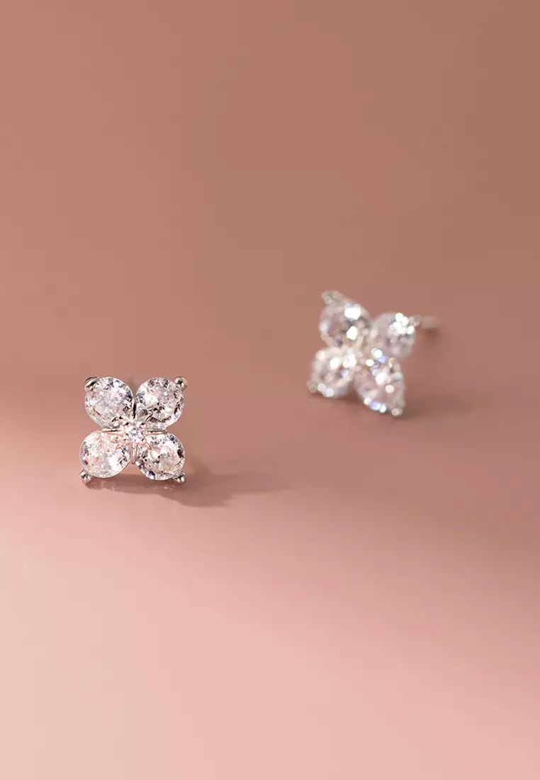 925 Silver Zircon Floral Earrings JW AR-M05402