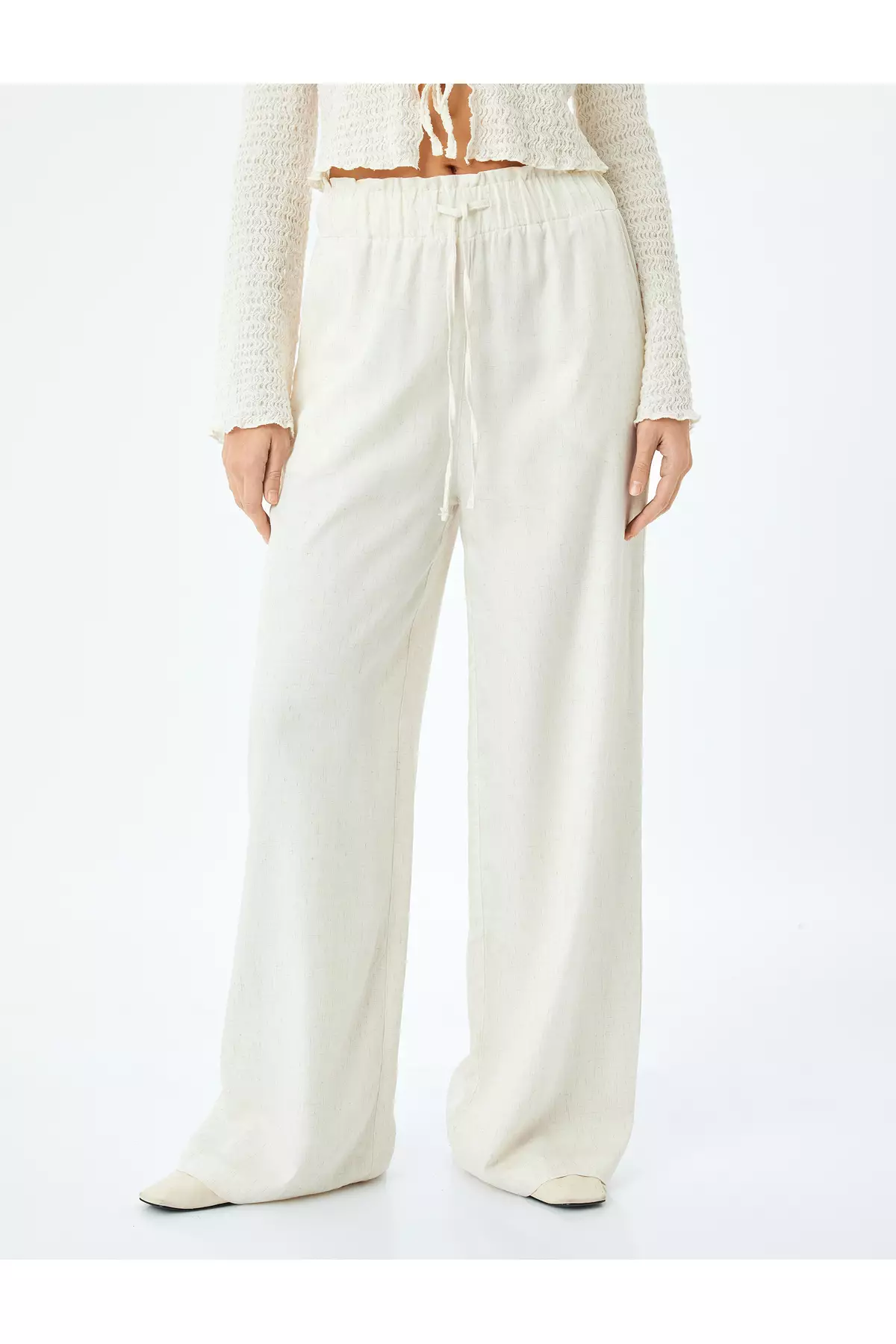 Linen Viscose Beige Women's Pocket Trousers