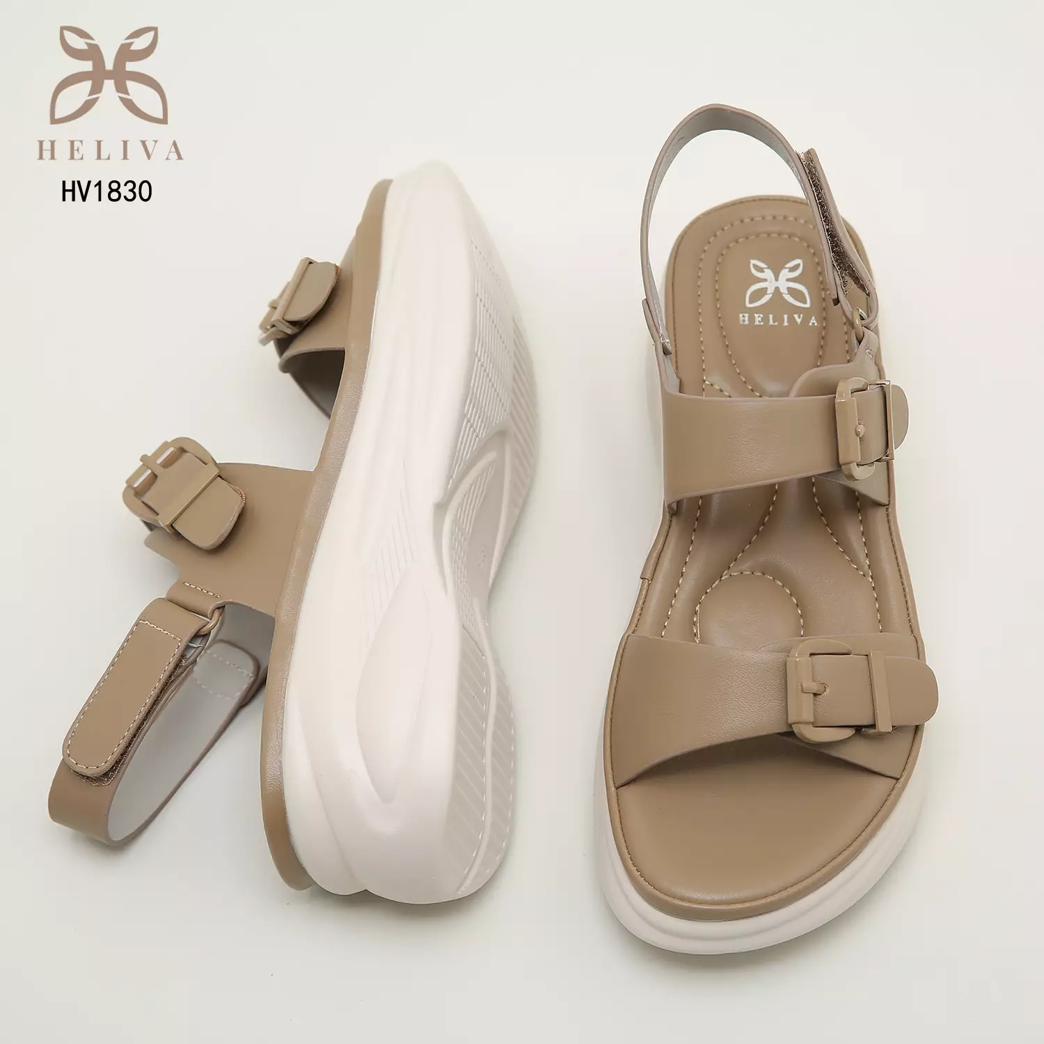 Heliva Savira Sandal Wedges Strap Buckle Hook Ankle Wrap Velcro