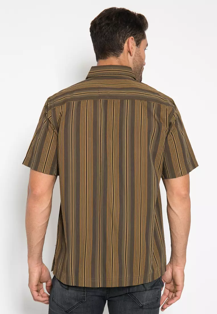 Jual Lgs Lgs Regular Fit Kemeja Casual Warna Coklat Motif Garis