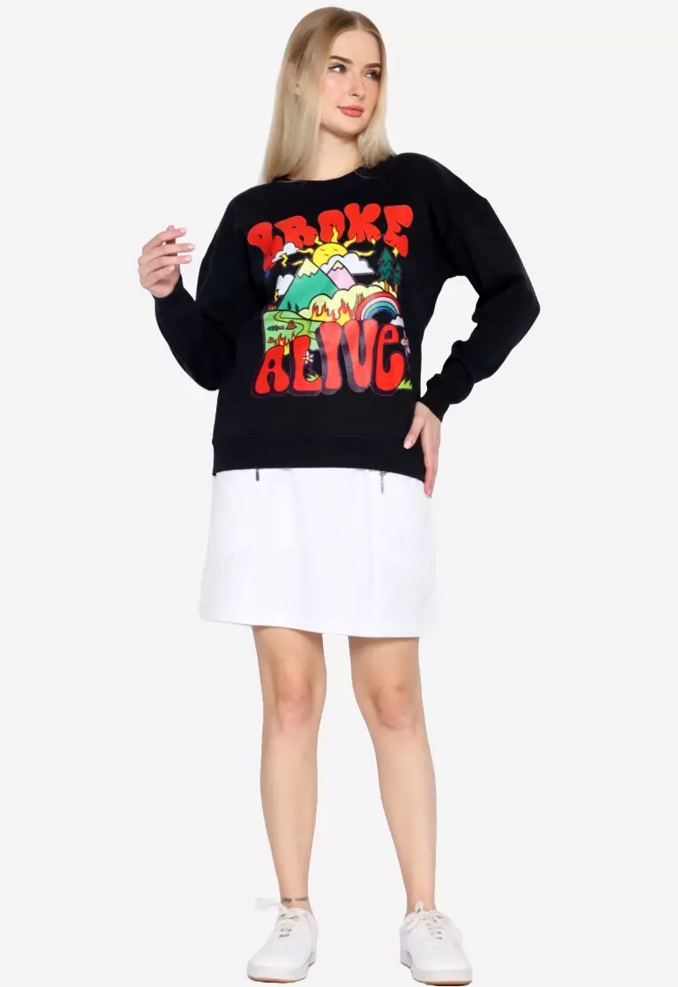 TONIQUE Sweatshirt Katun Wanita Hitam LEAH Women's Regular Fit Cotton Sweatshirt Black