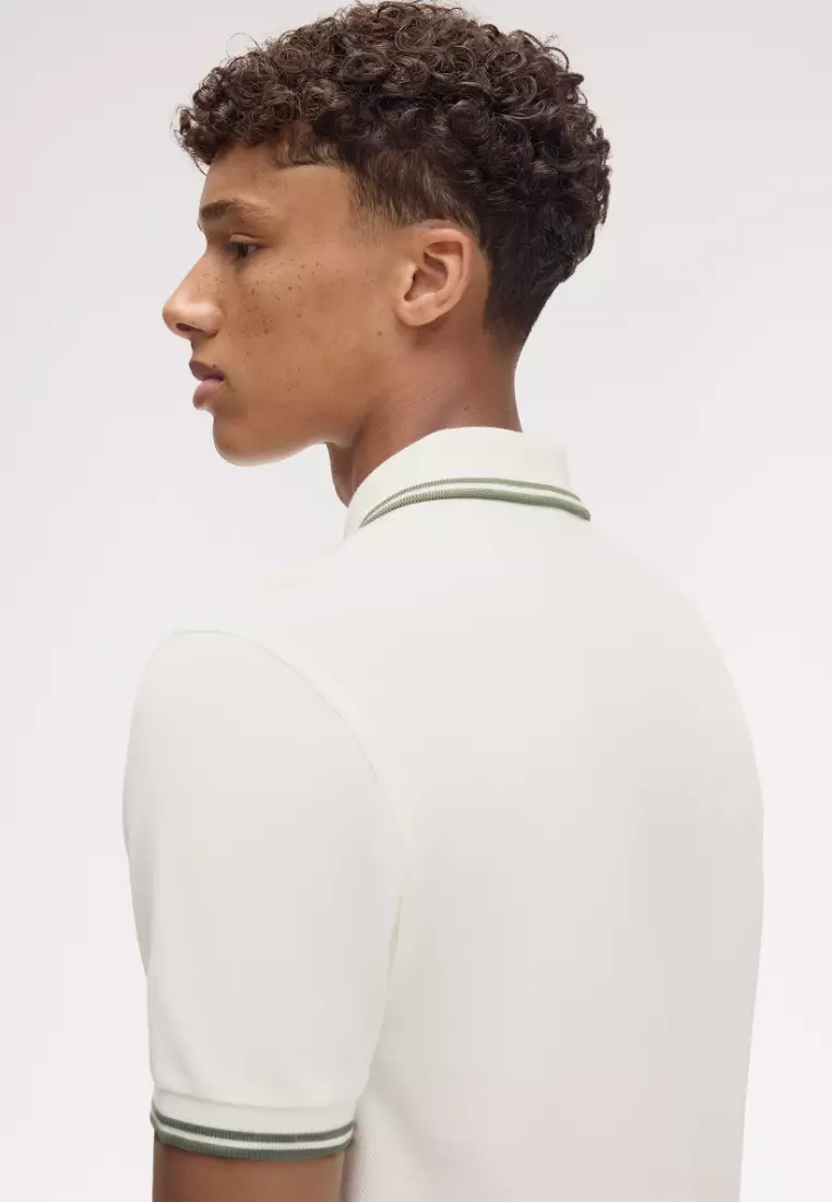 Fred Perry M3600 Twin Tipped Fred Perry Shirt (Light Ecru / Olive Mint / Olive Mint)