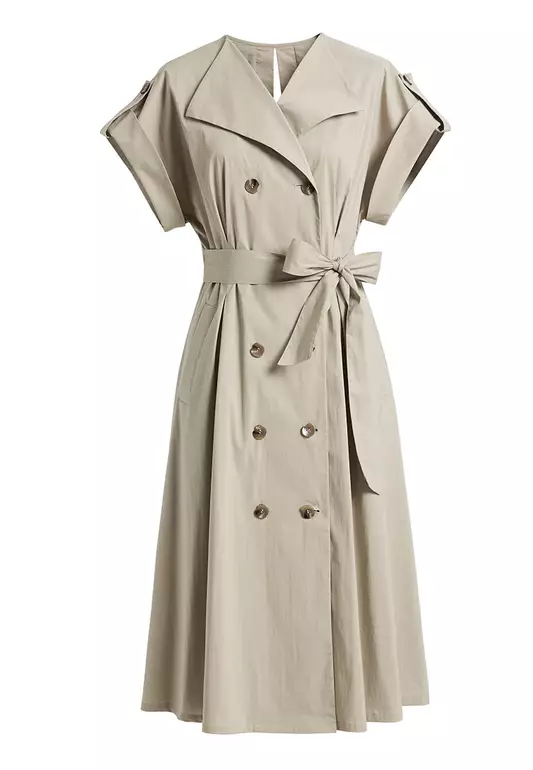 Tie Belted Double Breasted Trench Coat Dress