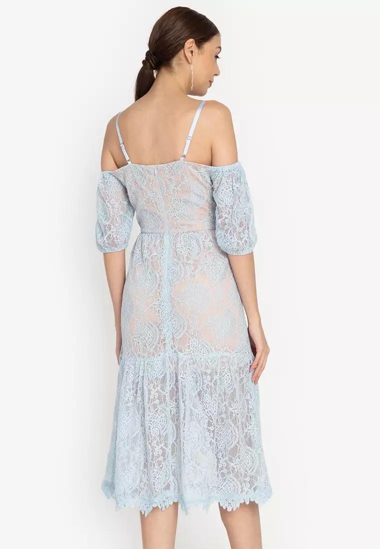 Buy ZALORA OCCASION Cold Shoulder Corded Lace Midi Dress 2024