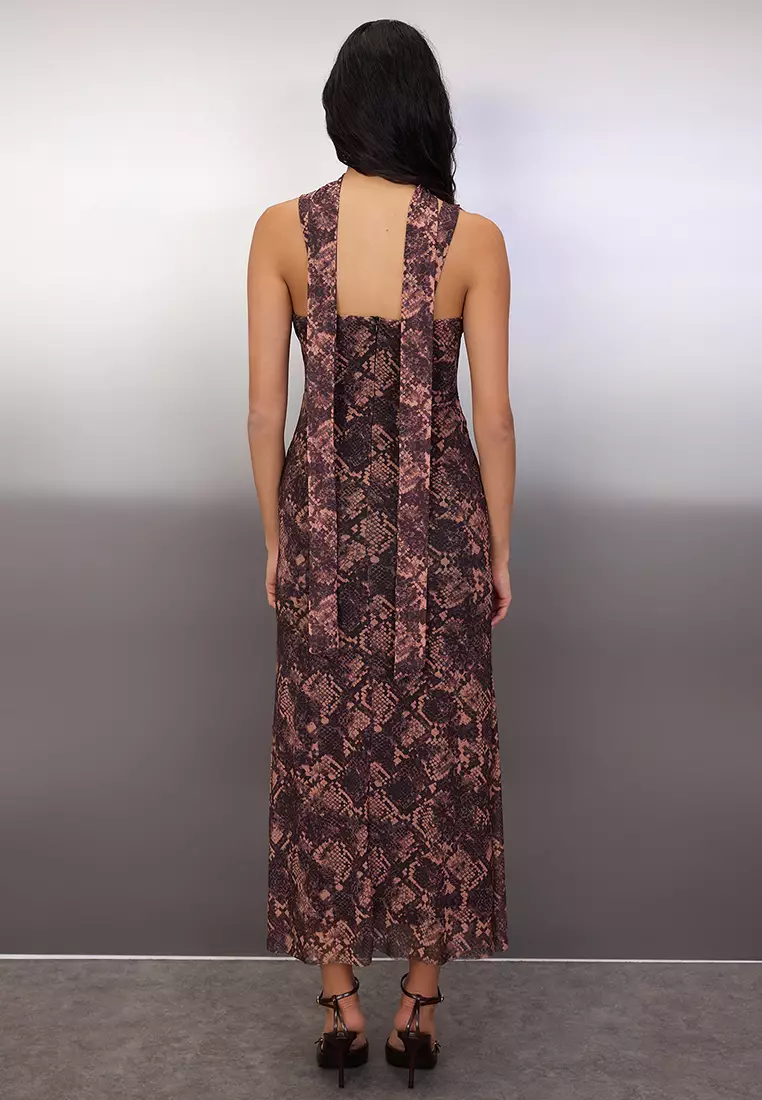 Multi-Colored Animal Scarf Knitted Tulle Maxi Lined Stylish/Evening Dress Tpraw26El116