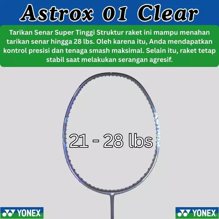 Raket Badminton Yonex Astrox 01 Clear GRATIS Senar, tas dan grip hitam