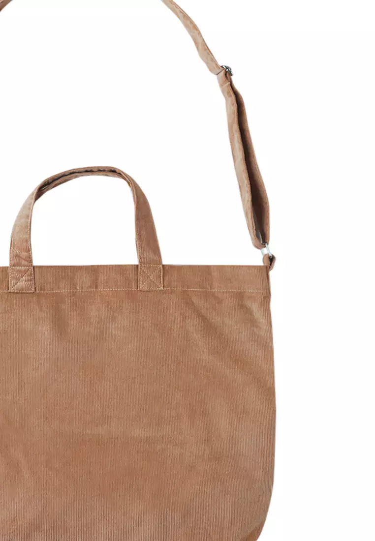 Corduroy Tote Bag With Sling Strap