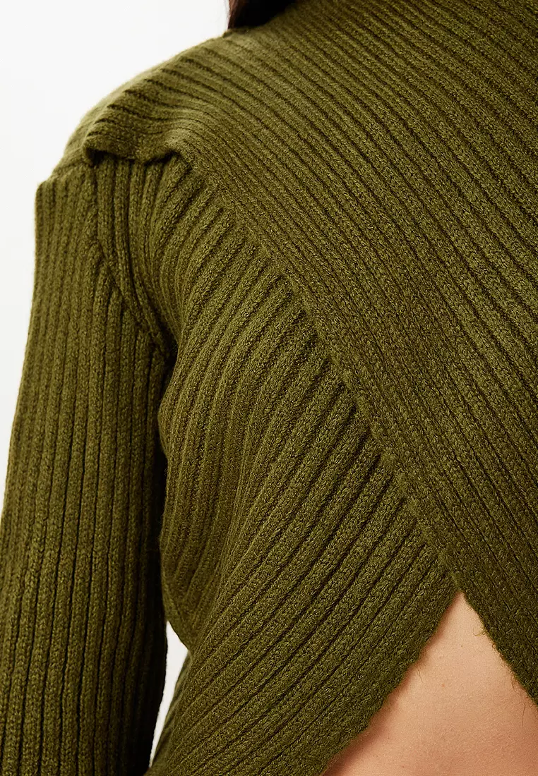 Cross Detailed Ribbed Knitwear Sweater