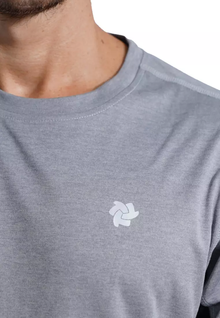 Tiento Kaos Olahraga Lari Lengan Pendek Baju Running Gym Fitness Sport Dry Fit Grey Heater Extra Lite Pria