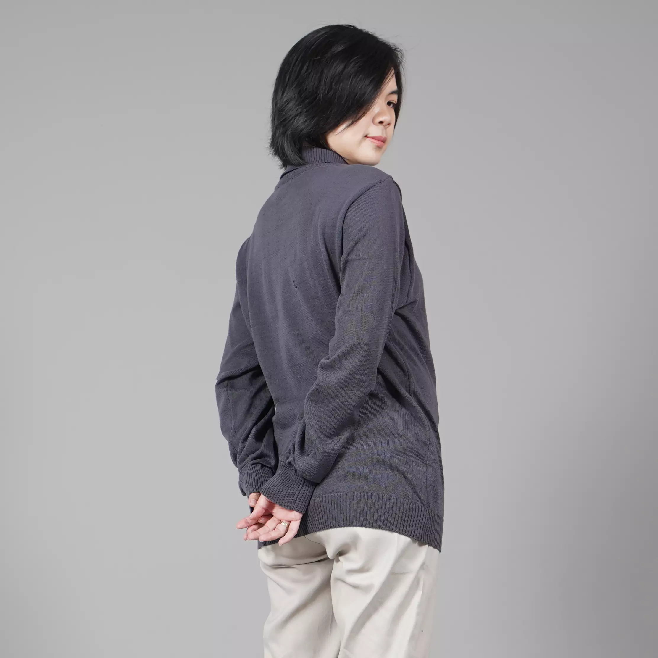  JEHOON High Neck Knit Outer Wanita Knit Turtle Neck Wanita Sweater Rajut - ABU TUA