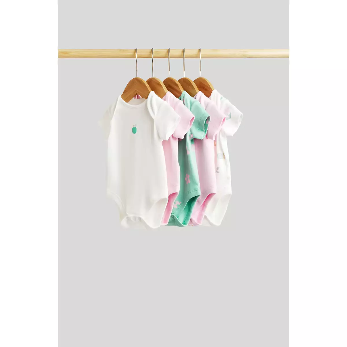 Mothercare Garden Short-Sleeved Bodysuits - 5 Pack - Terusan Bayi Perempuan (Pink)