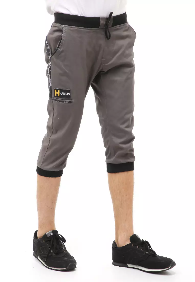 Rishham Short Pants Celana Jogger Pendek Pria List Camouflage Material Canvas Twill ORIGINAL - Gray