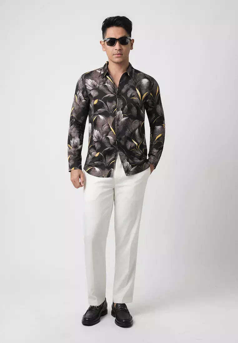 Black Magnolia Printing Shirt LS