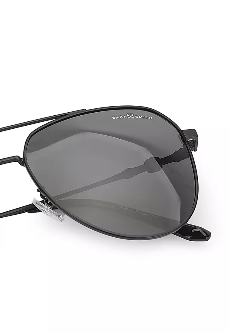 Unisex Polarized Aviator Sunglasses - Sandy Black / Grey