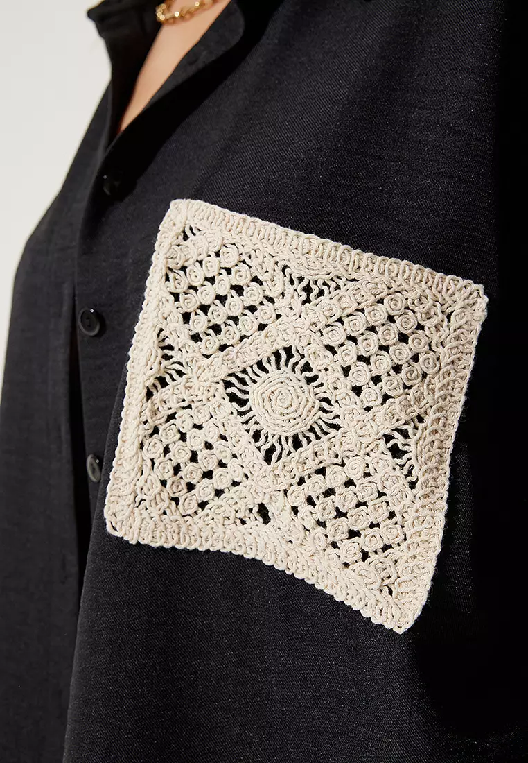 Lace Detailed Linen Shirt