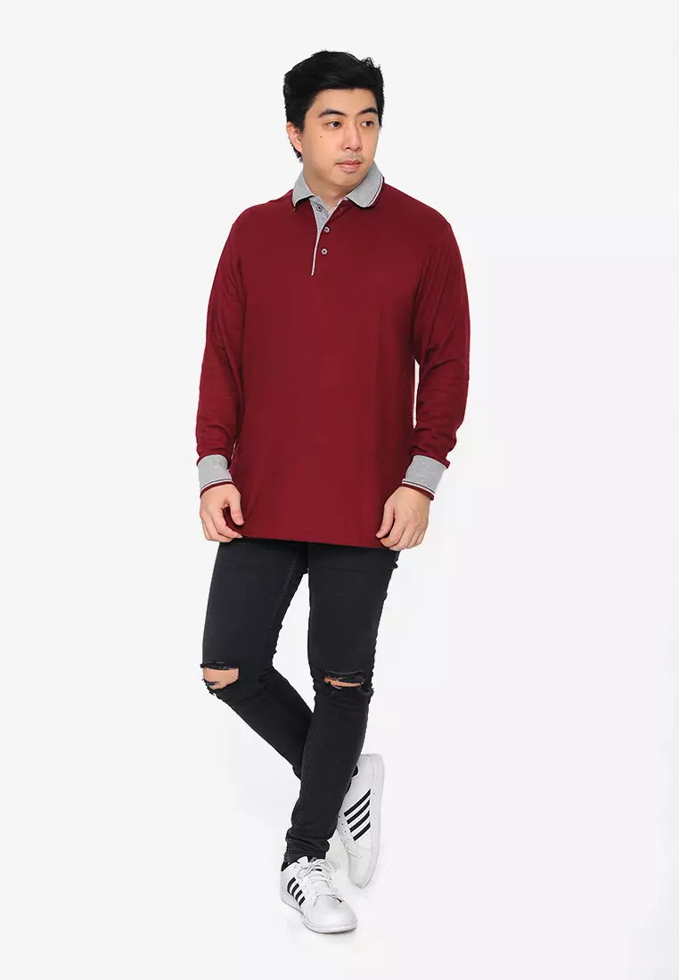 Andre Michel Kaos Polo Shirt Lengan Panjang Kerah Abu Maroon 933-71
