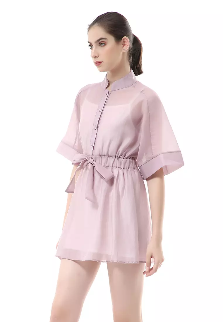 Rachel Mini Dress Organza Wanita Korean Style Lengan Pendek Material Velvet ORIGINAL - Purple