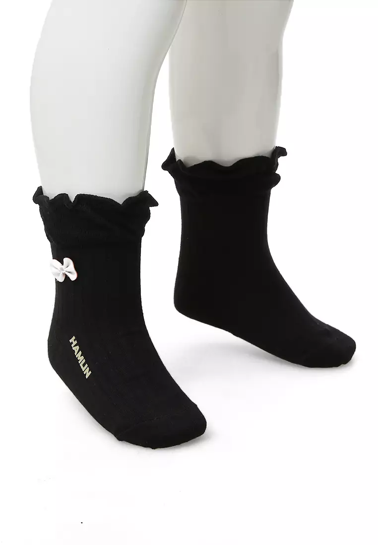 Candie Kaos Kaki Pendek Anak Wanita Bow Tie Ruffle Children's Socks Comportable Material Cotton ORIGINAL - Black
