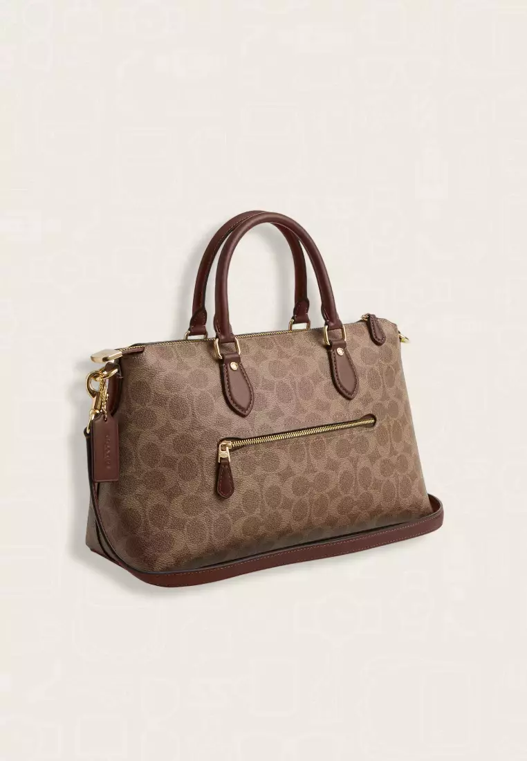 Coach Georgia Satchel Bag In Signature Canvas Tan Brown