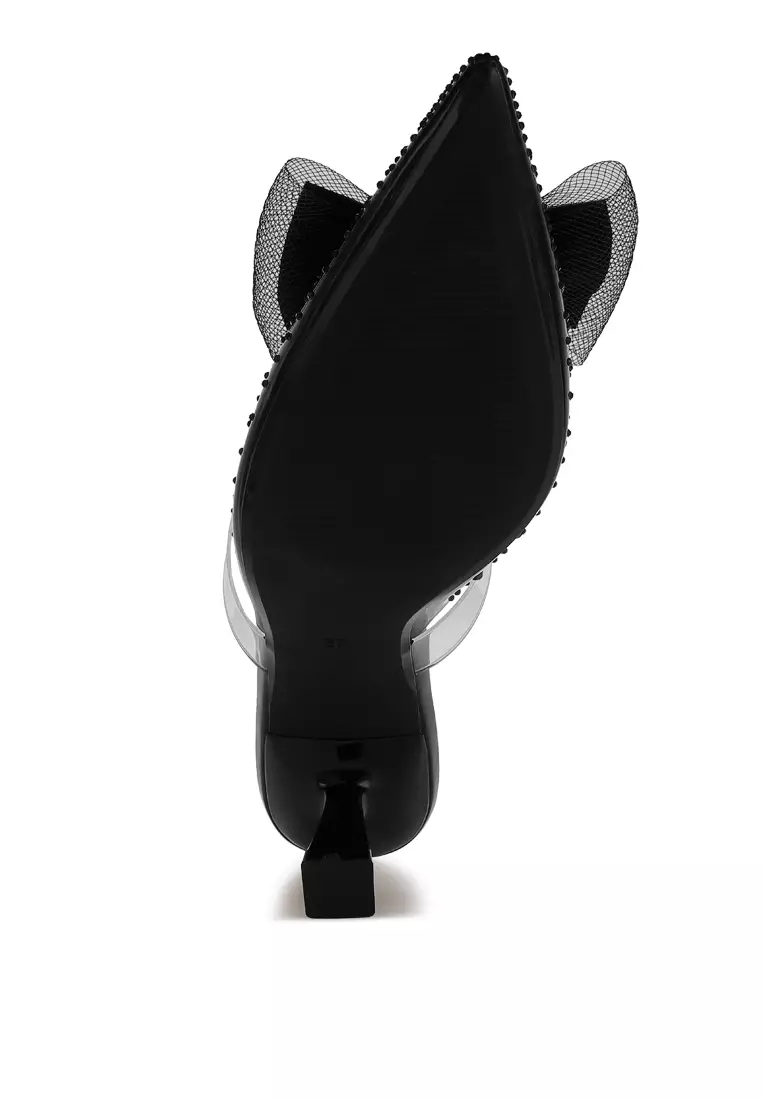 Embellished Bow Kitten Heels in Black