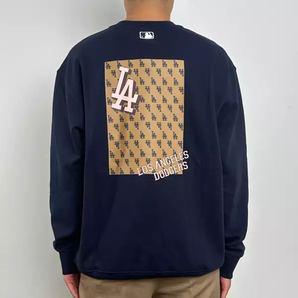 Sweater MLB LA SQUARE MONOGRAM ORANGE BACK NAVY SWEATSHIRT 100% ORIGINAL
