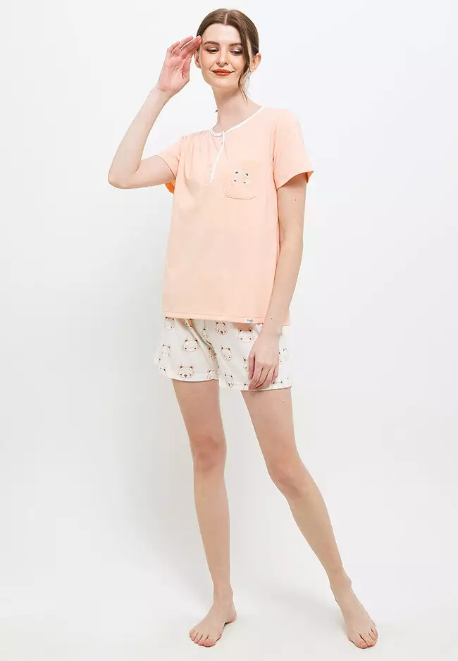 Pyjama Short Sleeve Short Pants Pocket Sleepwear