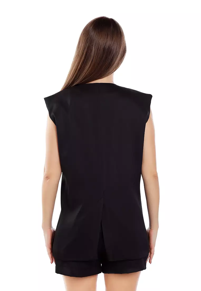 Set Rompi Panjang dan Celana Pendek Lipit Warna Hitam