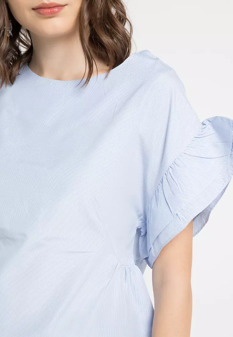 Ruffle Sleeve Striped Blouse