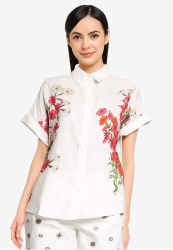 Desigual white Linen Print Shirt A8025AA9049FC7GS_1