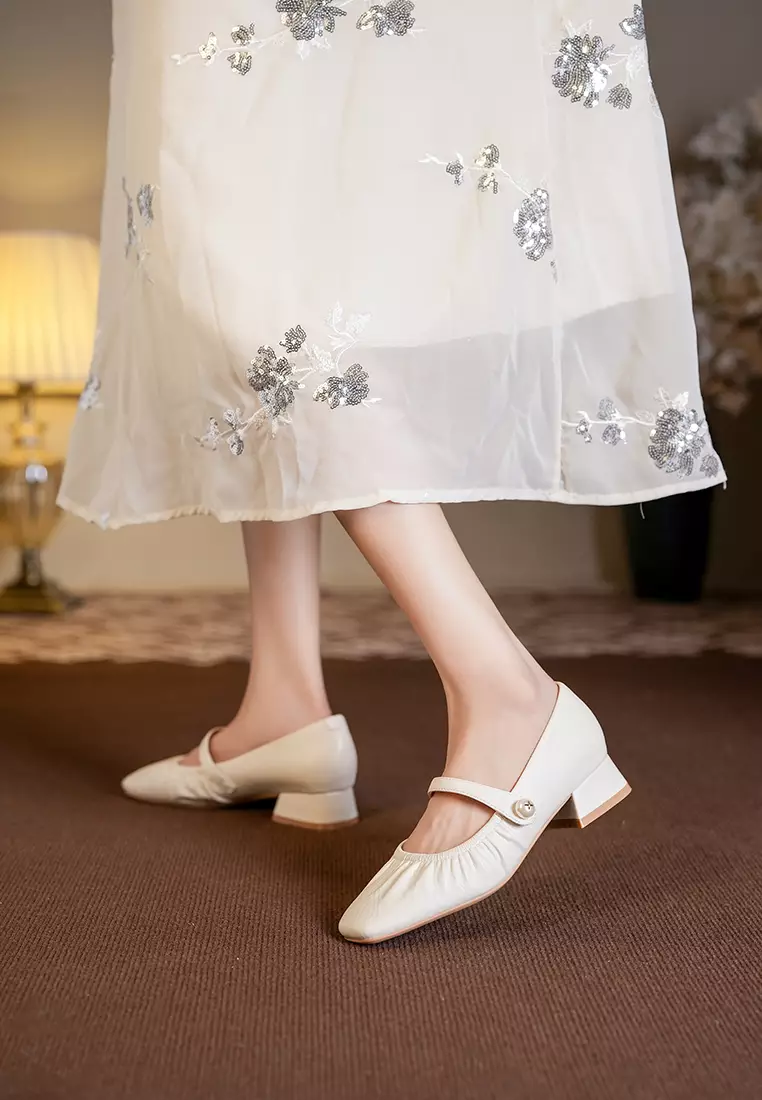 3CM Pearl Strap Microfiber Leather Mary Jane Shoes BY3102-19