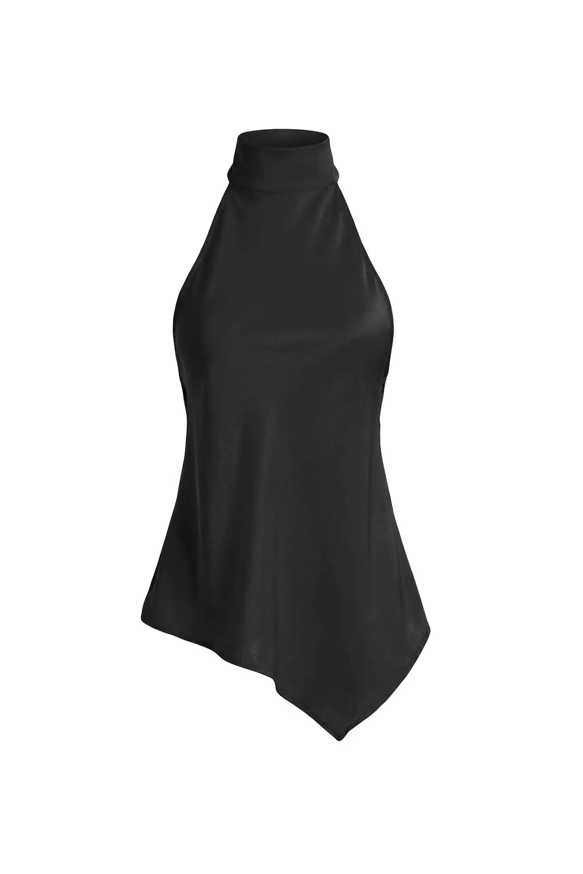 Black Asymmetric Cut Halter Neck Satin Blouse Tprss26Bz19