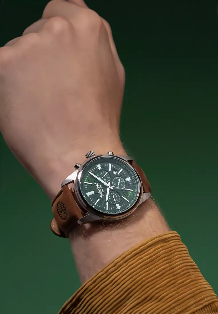 Timberland NorthBridge - Jam Tangan Analog Pria - Green Dial - Dark Brown Leather Strap - TDWGF0041206