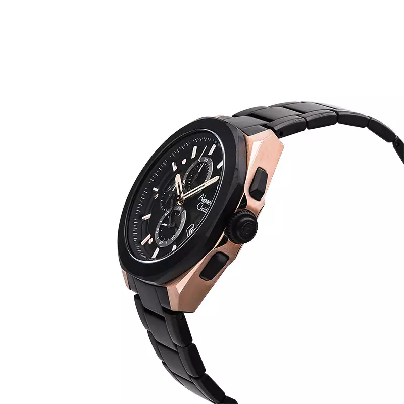 Jam Tangan Pria Alexandre Christie Chronograph AC 6645 MC BBRBA Men Transparency Dial Black Stainless Steel Strap
